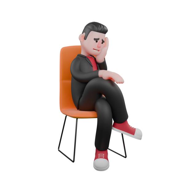 istock 3D Dance Choreographer Star. A male choreographer sits on a chair with his hands supporting his face with a stressed expression. Cartoon Character 2184102834