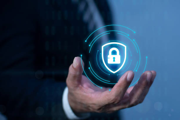 istock Cybersecurity and privacy concepts to protect data. Business man shows how to protect cyber technology network on computer virtual screen. 2184104939