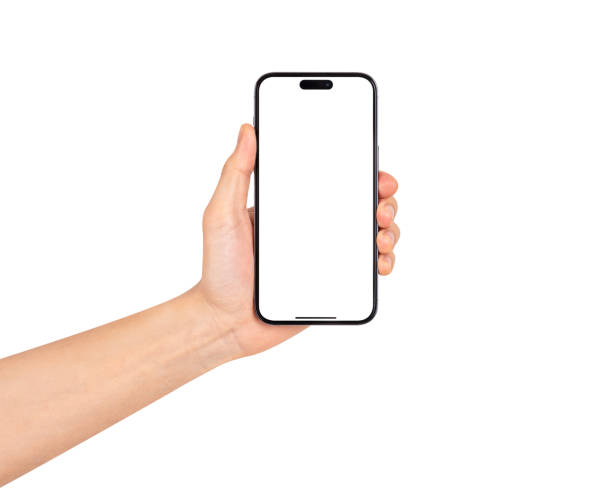 istock Hand showing smartphone with blank screen isolated on white background. 2184106493