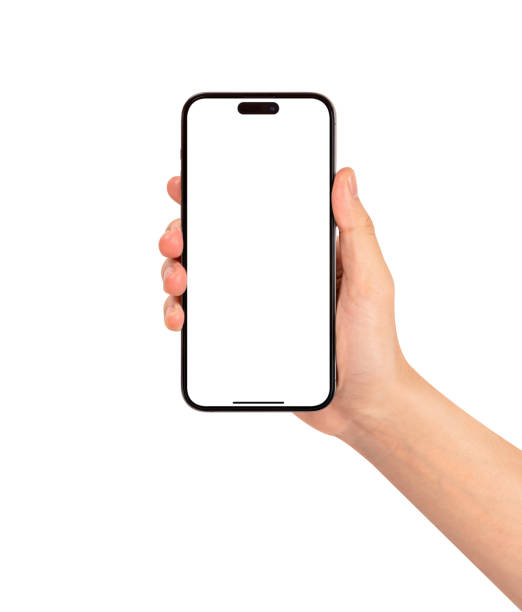 istock Hand showing smartphone with blank screen isolated on white background. 2184106494