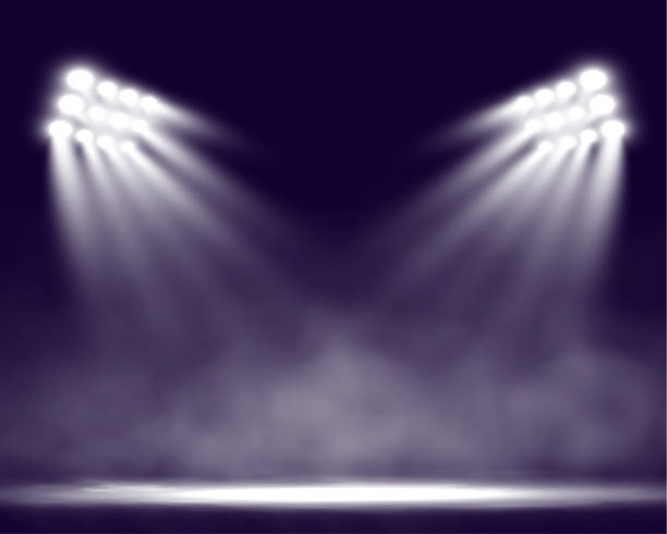 istock Stage with smoke and spotlights. Smoky scene. Vector illustration. 2184107473