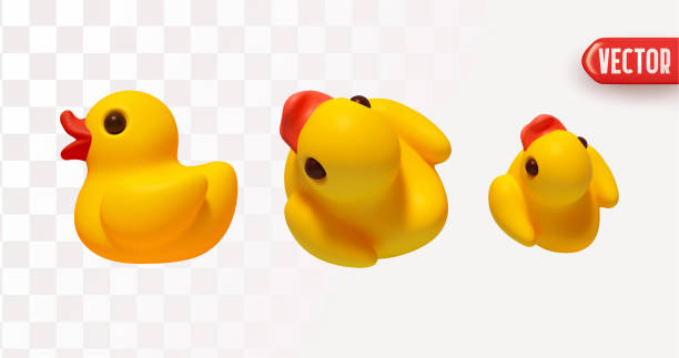istock Set of Yellow Rubber Duck in realistic 3d Cartoon style. vector illustration 2184107723