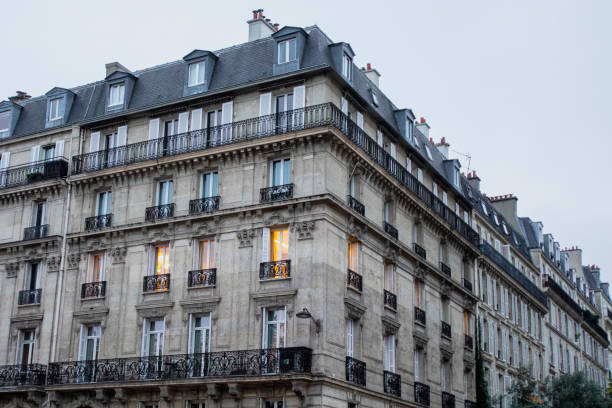 Paris, typical facade and windows, beautiful building rue Reaumur
