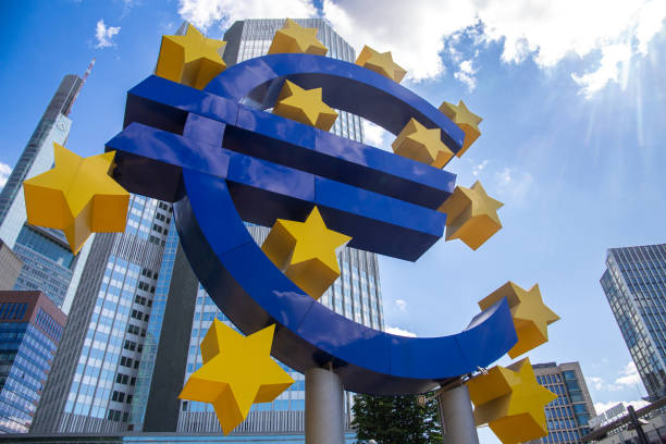 Euro sculpture in Frankfurt am Main (Frankfurt, Germany, June 14, 2023)