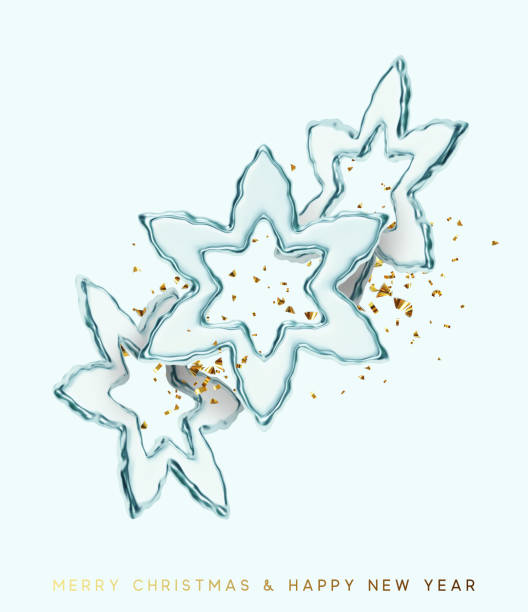 istock Merry Christmas background. Realistic 3d glass snowflakes with metallic texture on a blue background with scattered gold confetti. New year festive poster. Xmas holiday banner. Vector illustration 2184109752