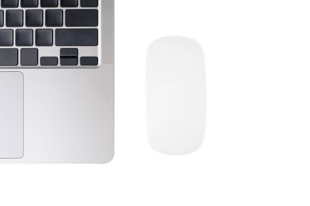 istock Top view Laptop and mouse on white background. 2184110469