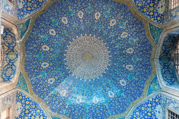 istock Imam Mosque, a blue and white tiled ceiling in a building, Isfahan, Iran 2184111793