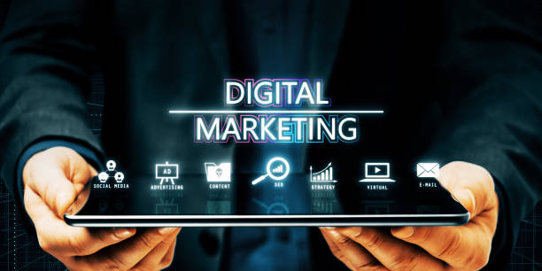 istock Digital Marketing Concept with Glowing Icons on Tablet Screen. 2184113829
