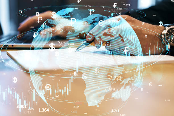 istock Digital Currency Exchange Concept with Global Map and Symbols. 2184113865