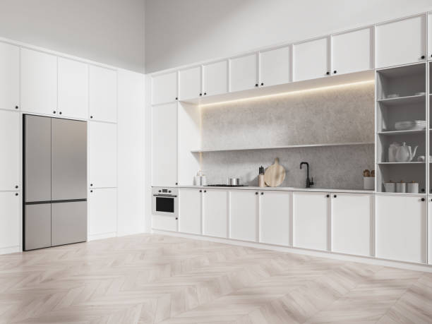 istock Stylish home kitchen interior with cooking cabinet and kitchenware 2184117230