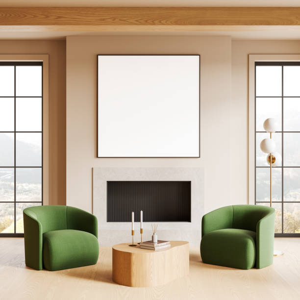 istock Cozy living room with empty wall space for artwork or poster. 3D Rendering 2184117543