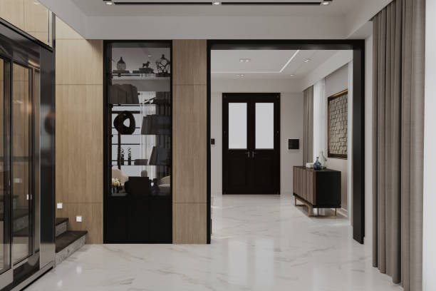 istock Modern Entryway with Glass Cabinet and Minimalist Decor 2184119242