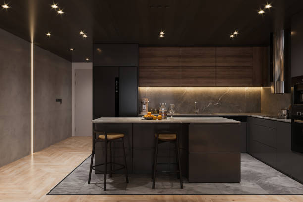 istock Modern Luxury Kitchen Interior with Island Counter and Minimalist Design 2184119967