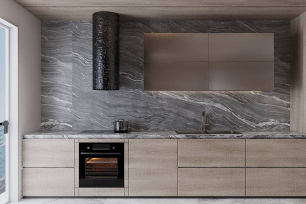 istock Modern Minimalist Kitchen with Marble Backsplash and High-End Appliances 2184120234