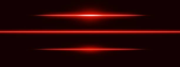 red light glare beam. a sharp horizontal beam reflection. sci-fi designs, light transitions, or futuristic effects. glowing light streaks and neon effects. dynamic shine wallpaper background - dlouhá expozice stock ilustrace