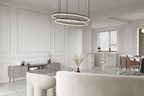 istock Minimalist Living Room with Modern Lighting and Neutral Tones 2184123316