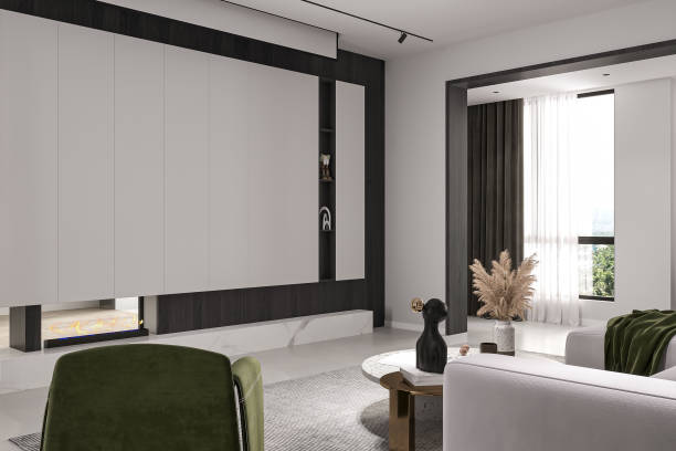 istock Modern Living Room with Sleek Storage and Minimalist Decor 2184123419