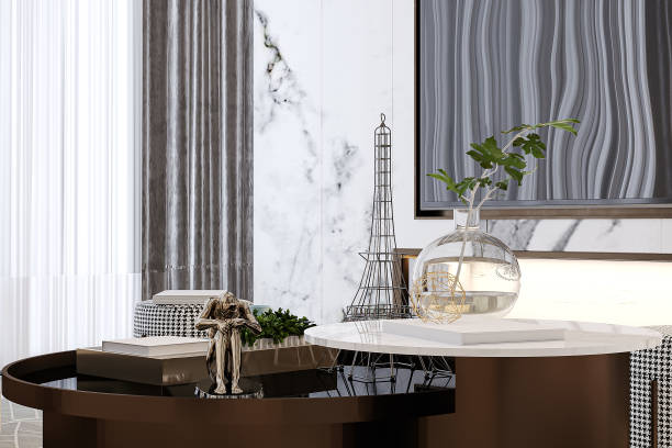 istock Modern Luxury Interior with Artistic Decor and Minimalist Sculptures 2184123443