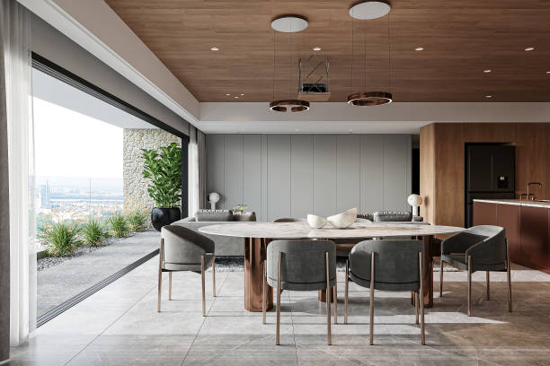 istock Luxury Dining Room with Panoramic View and Open Concept Design 2184123543
