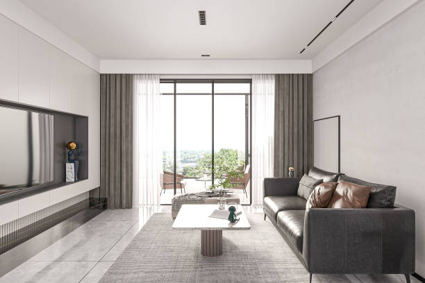 istock Modern Living Room with Balcony View and Minimalist Design 2184124383