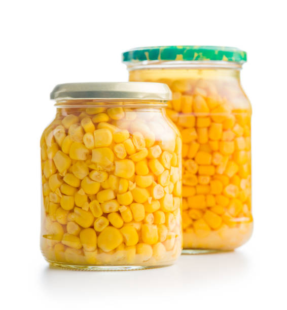 istock Canned sweet corn in jar isolated on white background. 2184125153