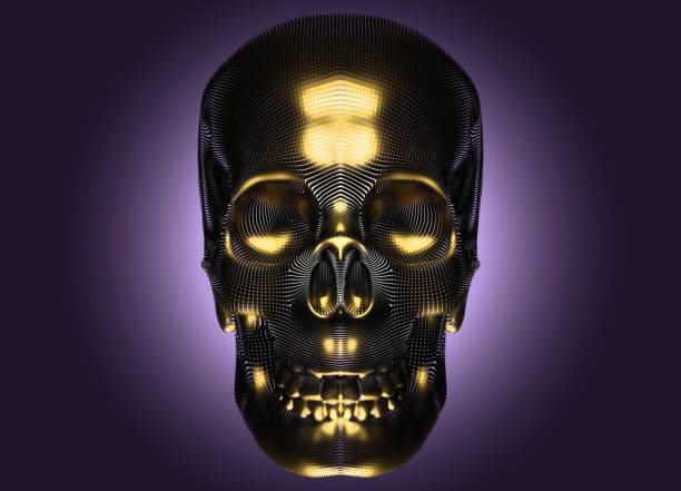 istock A golden skull made up of many tiny dots on a dark background. The pointillism technique creates a three-dimensional effect with intricate details and metallic shine. Vector illustration 2184134342