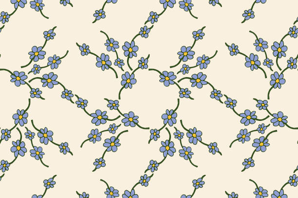 A beautiful pattern features blue flowers intertwined on a gentle cream backdrop.