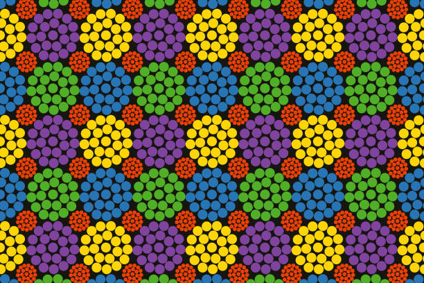 Intricate shapes and bright colors form a lively display of floral patterns throughout.