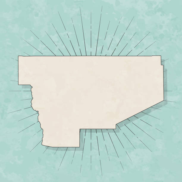 Map of Sierra County - New Mexico, in a trendy vintage style. Beautiful retro illustration with old textured paper and light rays in the background (colors used: blue, green, beige and black for the outline). Vector Illustration (EPS file, well layered and grouped). Easy to edit, manipulate, resize or colorize. Vector and Jpeg file of different sizes.