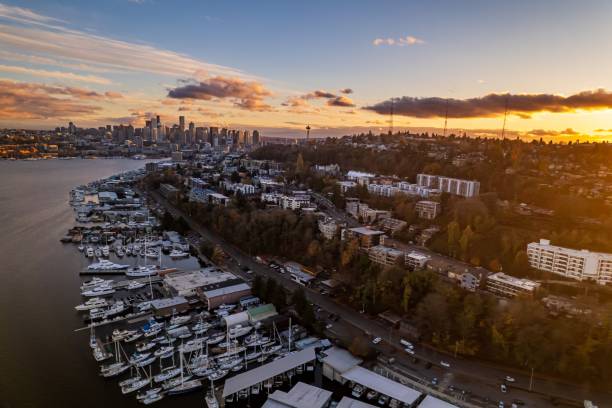 istock Seattle skyline and marina at sunset 2184135980