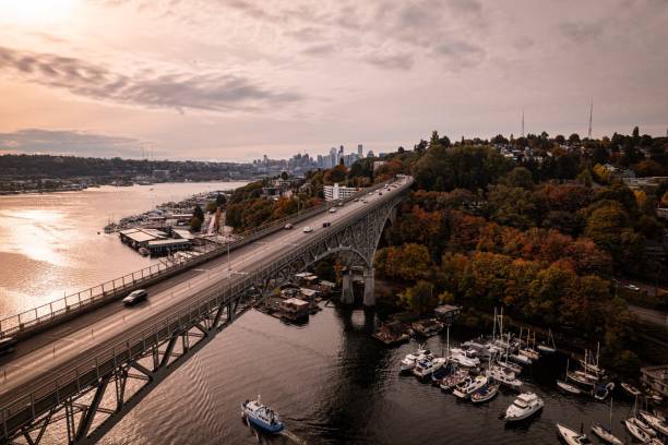 istock Aerial view of Aurora Bridge in Seattle 2184136072