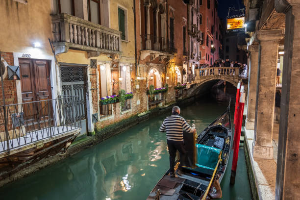 Venetian night Elegance: Exploring Historic Houses, Cathedrals, Water Canals, and Gondolas in Old Venice, Italy