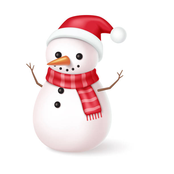 istock Snowman in Santa hat and scarf realistic vector illustration 2184148381