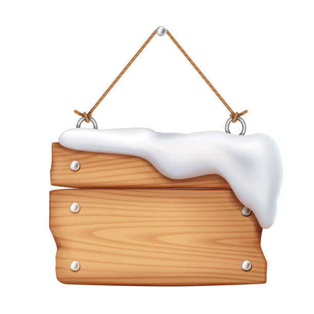 istock Wooden sign with snow and rope realistic vector illustration 2184148430
