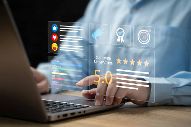 istock Digital marketing plan satisfaction, Customer service concept, Businessman survey to check satisfaction score, Top score, Best quality control of product, Customers review the online shopping platform 2184159062