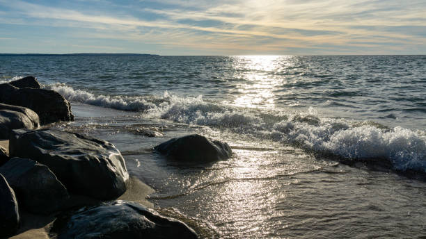 The beautiful Lake Michigan shoreline in the town of Empire, Michigan in late afternoon.