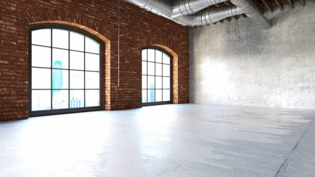 istock Empty Loft Industrial Warehouse. Old Brick Walls and Big Windows 2184173022