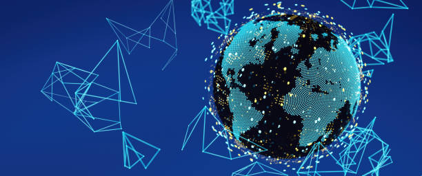 istock Virtual planet Earth with Particles and Lines. Plexus World Panorama 2184173053