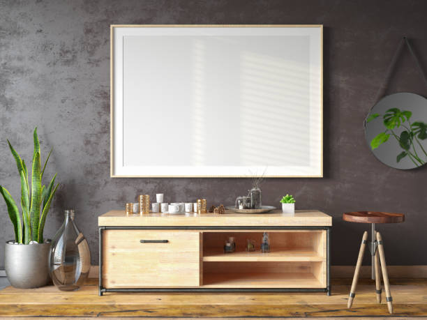 istock Cozy Room with an Wooden Cabinet and Empty Picture Frame 2184173095