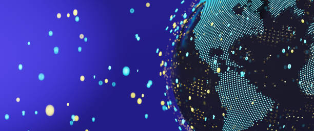 istock Virtual planet Earth with Particles and Lines. Plexus World Panorama 2184173116