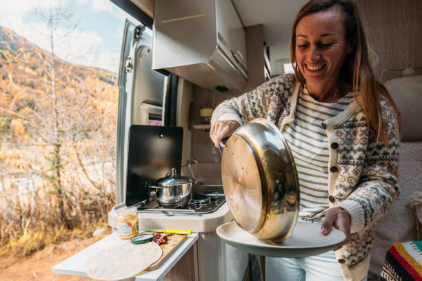 istock Woman Preparing a Wrap in Camper Van Kitchen 2184176188