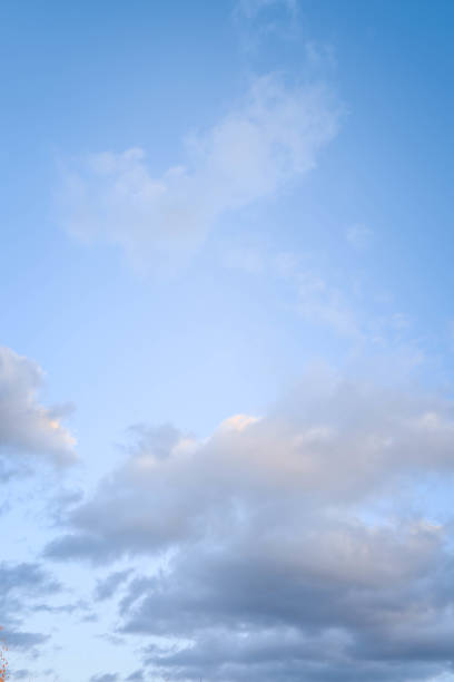 Clear blue sky with scattered soft clouds, featuring gentle gradients of color transitioning to a serene, tranquil atmosphere, perfect as a background or for nature-themed concepts