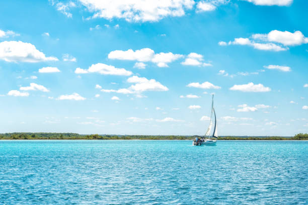 Sailboat in Bacalar Lagoon, near Cancun in Riviera Maya, Mexico