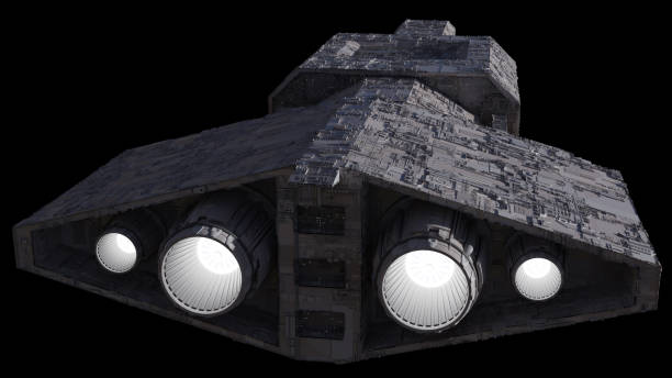 Spaceship on black - Rear View with White Glowing Engines