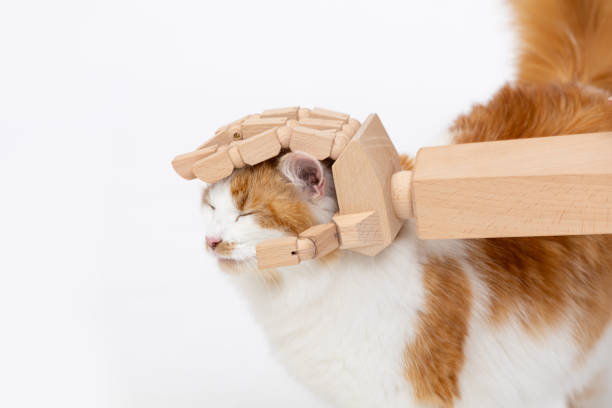 istock An Innovative and Creative Cat Concept Featuring a Unique Integration of a Wooden Sculpture 2184185456