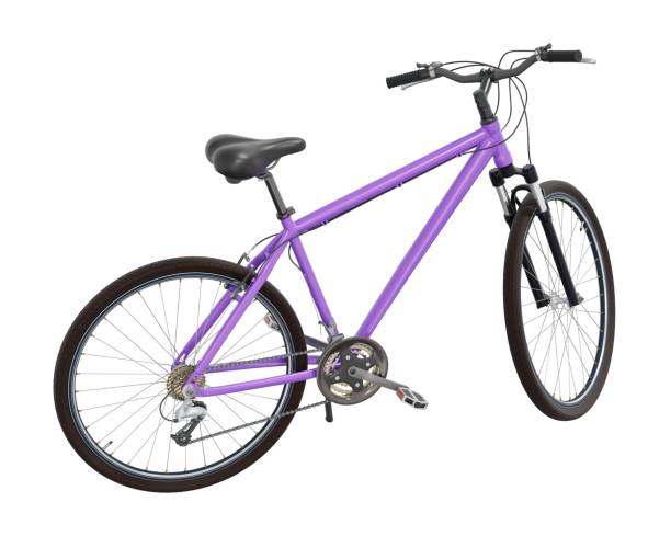istock Purple bicycle standing on kickstand, side view isolated on white background, 3D illustration 2184187234