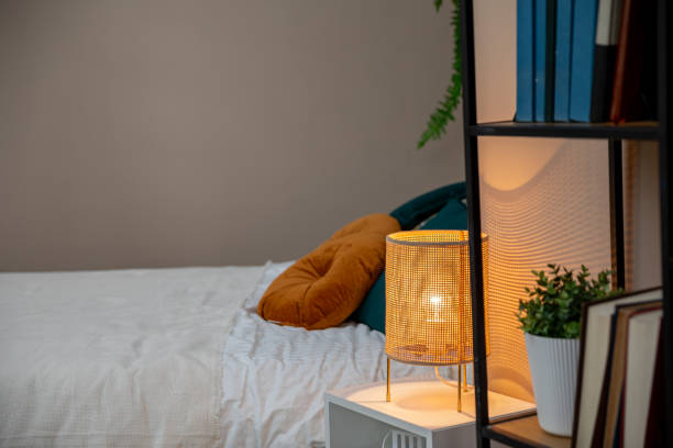 istock This is a Cozy Bedroom Corner that includes a Stylish Lamp along with Beautiful Decor Elements 2184187290