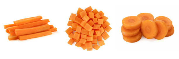 istock Carrots of different cuts isolated on white background. 2184193401
