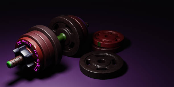 istock No pain no gain. Bodybuilding banner with dumbbell. 3d render. 2184196107