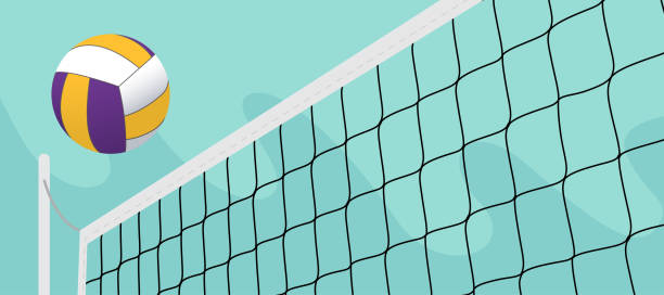 istock colorful volleyball ball crossing the net in the open field 2184196387